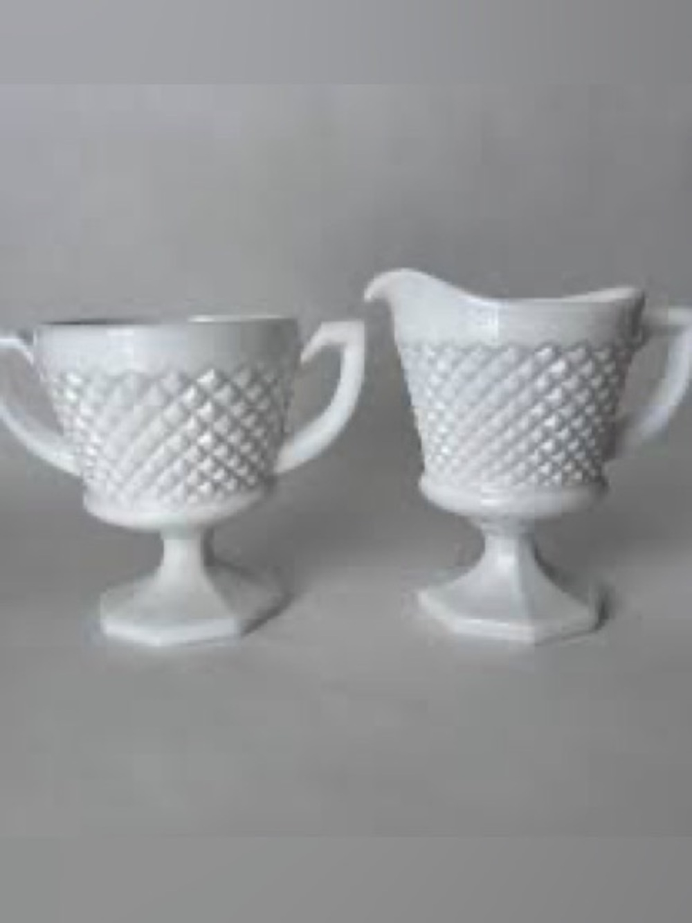 🌸 Vintage Westmoreland English Milk Glass Sugar and Creamer Pedestal Set